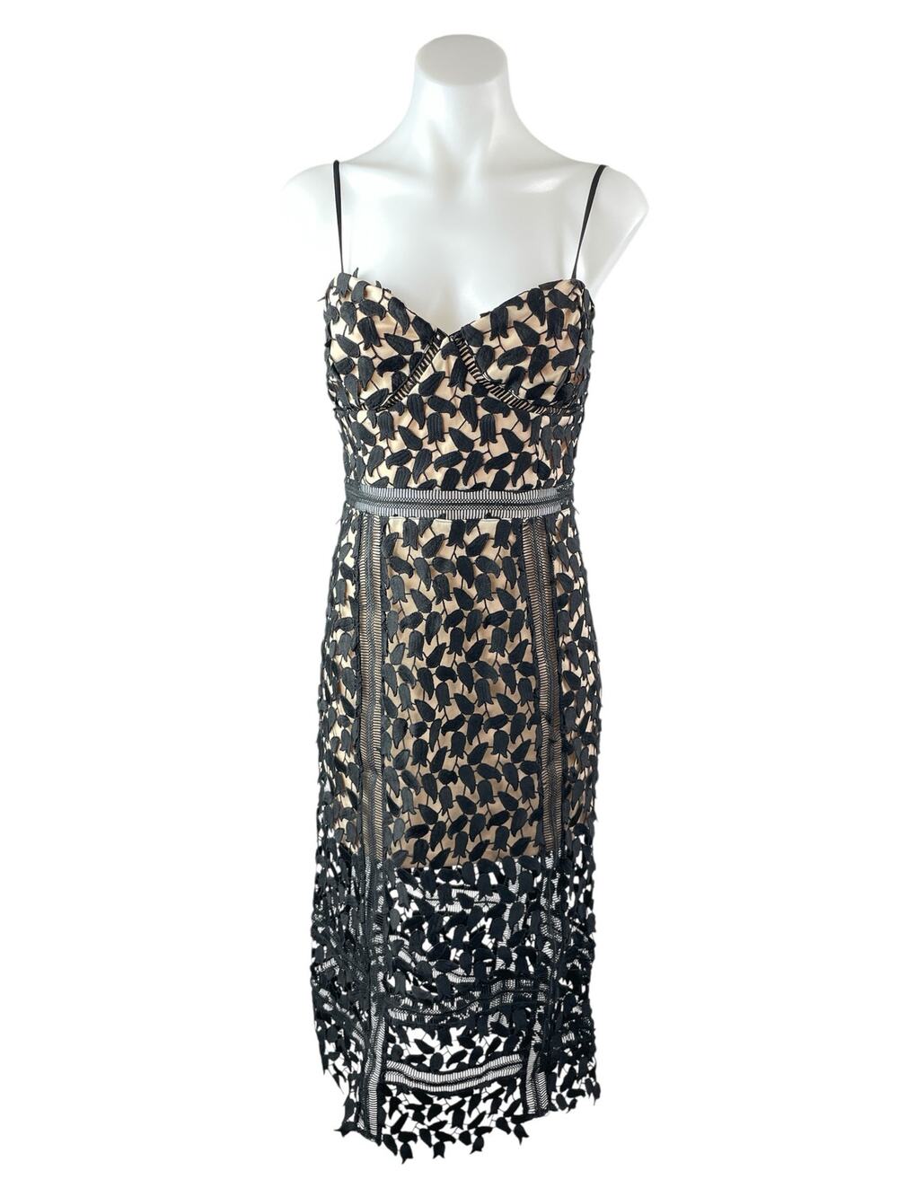 Just Me Black Beige Floral Layered Sleeveless Bustier Cami Midi Sheath Dress S